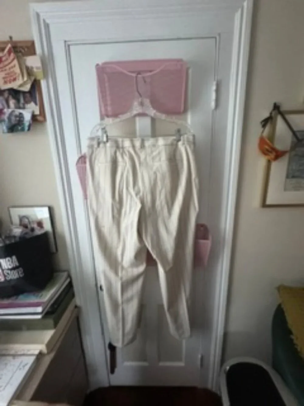 Banana Republic Ryan Fit Cream Pinstripe Ankle Pants | Size 14 | Cotton Linen Bl